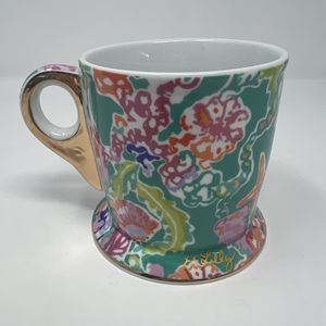 Lilly Pulitzer Footed Ceramic Coffee Tea Mug Cup Sea Urchins w/ Gold Trim NEW
